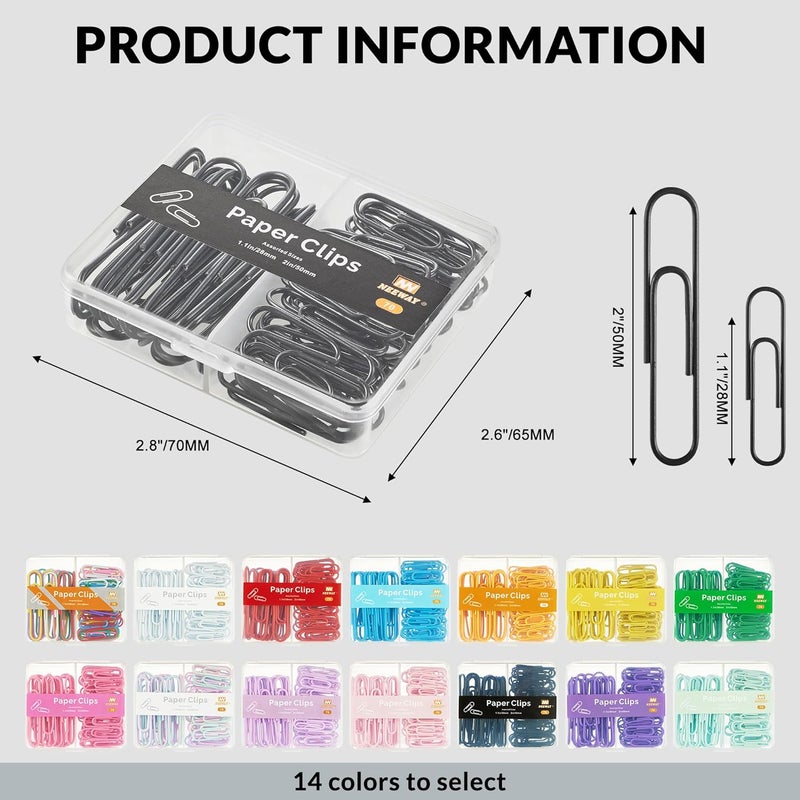 NEEWAY Colorful Paper Clips Assorted Sizes, Small and Large Paperclips, 210 Count, 3 Pack of 70 (Black) - Image 2